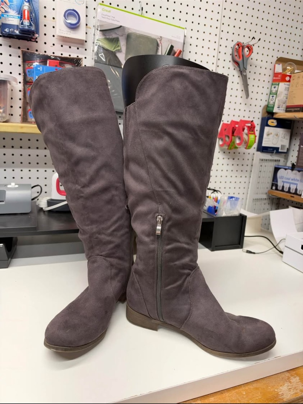 Journee Collection Tall Taupe Suede-Look Over-the-Knee Boots
